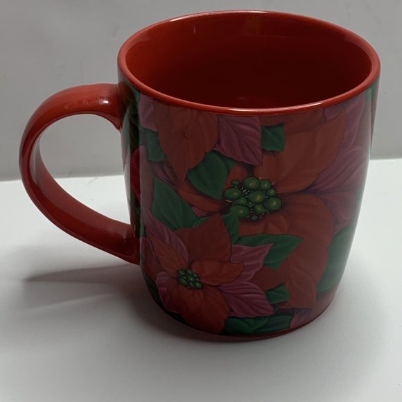 Starbucks Holiday Red Poinsettia Christmas 12 Oz Ounce Coffee Mug Cup - Picture 2 of 4